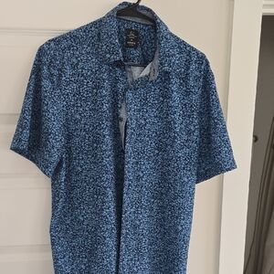 Michael Kors Dark Blue Floral Short Sleeve Button-Down Shirt